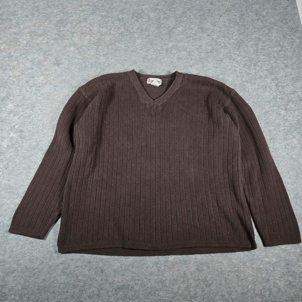 Y2K Aeropostale Mens Brown Ribbed V-Neck Cotton Pullover Sweater Size M